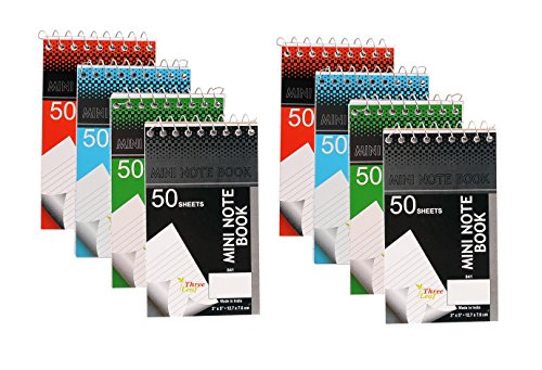 Product Cover Personal Mini Notebooks, 3x5-Inch, College Ruled, White, 50 Pages per, Pack of 4 Colors: Black, Blue, Green, Red from Northland Wholesale. (2-Pack, 8 Mini-Notebooks)