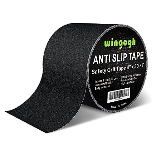 Product Cover Wingogh Anti Slip Tape - 4-Inch x 30-Foot Grip Tape Black Grit Non Slip Pad Weatherproof Indoor Outdoor Non Skid Safety Walk Track Tread, Highest Traction Friction Abrasive Adhesive for Stairs Step