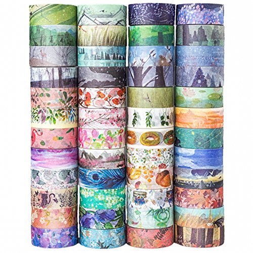 Product Cover 48 Rolls Washi Tape Set,Decorative Masking Adhesive Tape for DIY Crafts and Gift Wrapping,Beautify Bullet Journals ,Planners by KOVANO