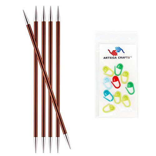 Product Cover Knitter's Pride Knitting Needles Zing Double Pointed 6 inch Size US 9 (5.5mm) Bundle with 10 Artsiga Crafts Stitch Markers 140012