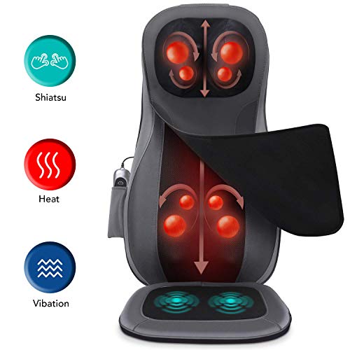 Product Cover Naipo Shiatsu Neck & Back Massager with Heat, Adjustable Full Back Kneading Shiatsu or Rolling Massage Chair Massage Chair Pad for Neck and Back Hip, Relieve Muscle Pain