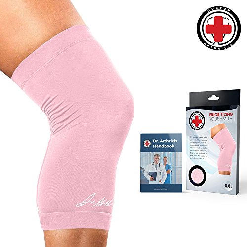 Product Cover Doctor Developed Ladies Pink Knee Brace/Knee Compression Sleeve/Knee Support for Women and Doctor Written Handbook - Guaranteed Relief for Arthritis, Tendonitis, Injury Support, Running (L)
