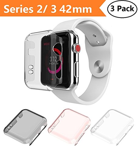 Product Cover Apple Watch Series 2 & Series 3 Case 42mm, Monoy New [3 Pack] [Ultra Thin] Slim HD PC Screen Protector Protective Cover for iWatch 2 iwatch 3 42mm (Series 2/3 42mm)