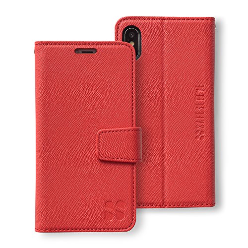 Product Cover SafeSleeve EMF Protection Anti Radiation iPhone Case: iPhone X and iPhone Xs RFID EMF Blocking Wallet Cell Phone Case (Red)