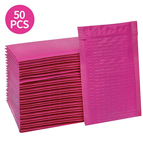 Product Cover HBlife #000 4x8 Inches Poly Bubble Mailers Self Seal Hot Pink Padded Envelopes, Pack of 50