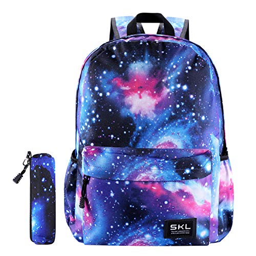 Product Cover Galaxy School Backpack SKL Unisex School Bag Canvas Rucksack Laptop Book Bag Satchel Hiking Bag for Boys Girls (Galaxy Blue with Pencil Bag)