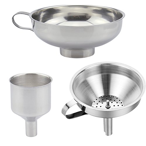 Product Cover 3 Pieces Funnel Durable Stainless Steel Kitchen Funnels with Strainer-Ideal for Transferring of Spices Liquid Powder Bean jam Canning Dishwasher Safe Funnels Set