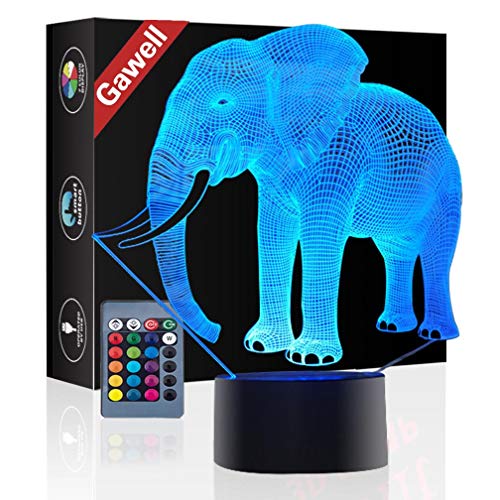 Product Cover Elephant 3D Illusion Birthday Gift Lamp, Gawell 7 Color Changing Touch Switch Table Desk Decoration Lamps Mother's Day Present with Acrylic Flat & ABS Base & USB Cable Toy for Elephant Theme Lover