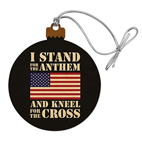 Product Cover GRAPHICS & MORE I Stand for The Flag Kneel Cross USA American Flag Patriotic Wood Christmas Tree Holiday Ornament