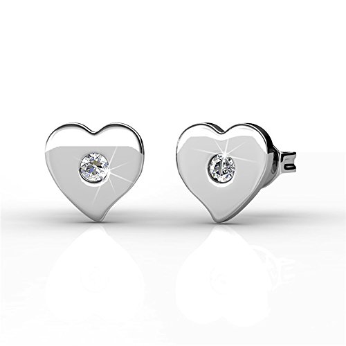 Product Cover Cate & Chloe Vanessa Petite Sacred Heart Shape 18k White Gold Silver Stud Earrings with Center Swarovski Crystal, Beautiful Small Heart Shaped Earring Set, Tiny Heart Earrings for Women
