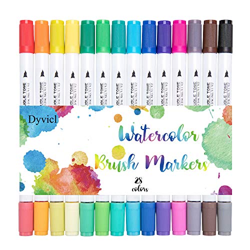 Product Cover Dual Tip Watercolor Brush Markers - Water Based Artist Pens for Adult Coloring Books, Bullet Journal, Drawing, Highlighting, Sketching, Doodling, Lettering, 28 Assorted Colors