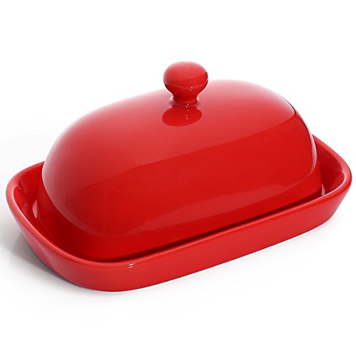 Product Cover Sweese 306.104 Porcelain Cute Butter Dish with Lid, Perfect for East/West Butter, Red