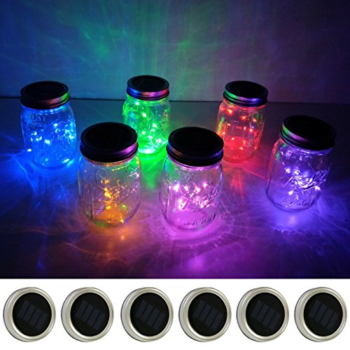 Product Cover DECORMAN 6 Pack Mason Jar Lights Multi-Color Solar String Lights Lids for Patio Yard Garden Party Wedding Christmas Decorative Lighting Fit for Regular Mouth Jars(Jars Not Included) (10 LED)