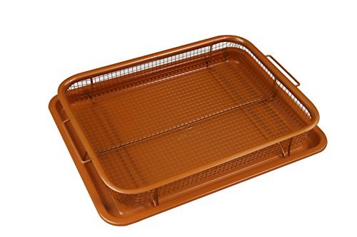 Product Cover Deluxe Copper Crisper - 2-Pieces Nonstick Oven Air Fryer Pan / Tray & Mesh Basket Set - Air Fryer in Oven - Ideal for French Fry - Frozen Food , Baking Sheet without Oil by WHG