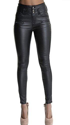 Product Cover Ecupper Womens Black Faux Leather Pants High Waisted Skinny Coated Leggings Petite26/Regular29/Tall32 Inseam