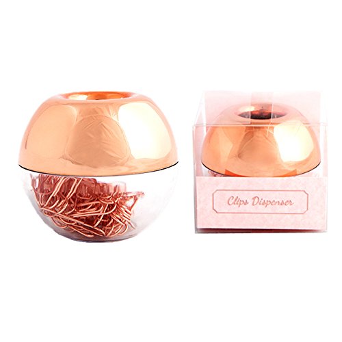 Product Cover METAN 100pcs Rose Gold Paper Clips 28mm in Magnetic Lid Acrylic Paper Clip Holder for Office Supplies Desk Organizer
