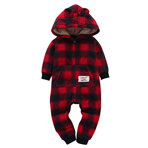 Product Cover Sharemen Baby Boys Girls Thicker Grid Jumpsuit Hoodie Romper Outfit Bodysuit
