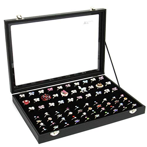 Product Cover Amzdeal Ring Box 100 Slot Jewelry Display Storage Collector Earring Showcase Ring Tray Organizer Holder