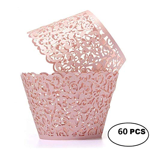 Product Cover YOZATIA Vine Cupcake Wrappers, 60PCS Lace Cupcake Liners for Regular Sized Cupcake (Pink)