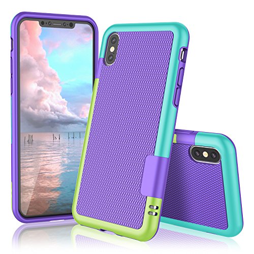 Product Cover TILL iPhone X Case, (TM) Ultra Slim 3 Color Hybrid Impact Anti-Slip Shockproof Soft TPU Hard PC Bumper Extra Front Raised Lip Case Cover for Apple iPhone X (5.8 Inch) 2017 All Carriers [Purple]