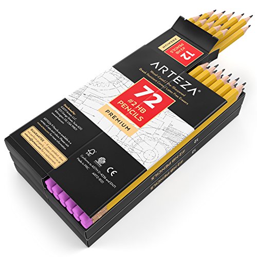 Product Cover ARTEZA #2 HB Wood Cased Graphite Pencils, Pack of 72, Bulk, Pre-Sharpened with Latex Free Erasers, Bulk pack, Smooth write for Exams, School, Office, Drawing and Sketching