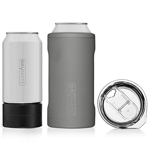 Product Cover BrüMate HOPSULATOR TRíO 3-in-1 Stainless Steel Insulated Can Cooler, Works With 12 Oz, 16 Oz Cans And As A Pint Glass (Matte Gray)