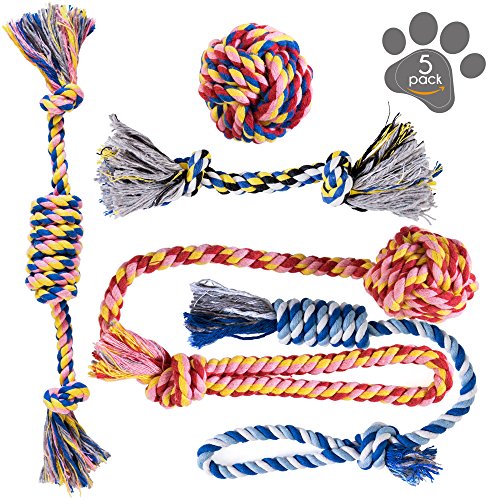 Product Cover Dog Toys - Dog Chew Toys - Puppy Teething Toys- Puppy Chew Toys - Rope Dog Toy - Puppy Toys - Small Dog Toys - Chew Toys - Dog Toy Pack - Tug Toy - Dog Toy Set - Washable Cotton Rope for Dogs
