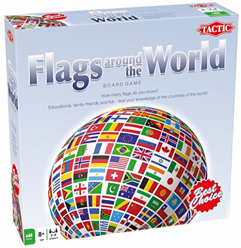 Product Cover Tactic Games US Flags Around The World Family Board Game - Multiple-Choice Questions - Educational & Fun - Play & Learn About Flags, Nations & Geography