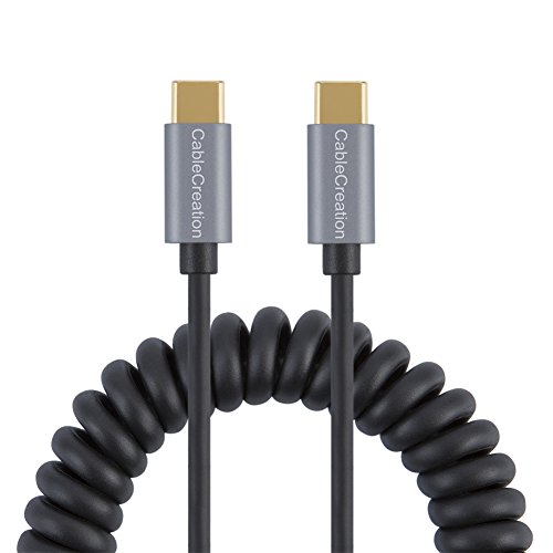 Product Cover Coiled USB C to USB C Cable, CableCreation USB Type C Cable 3A Fast Charging, Compatible with MacBook (Pro), Samsung Note 8, LG V30, Stretched Length 4 ft, Black Aluminum Shell
