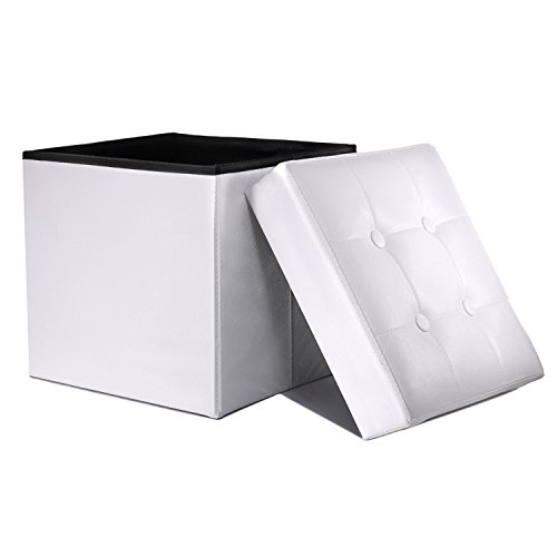 Product Cover WoneNice Folding Storage Ottoman Cube Foot Rest Stool Seat (White)