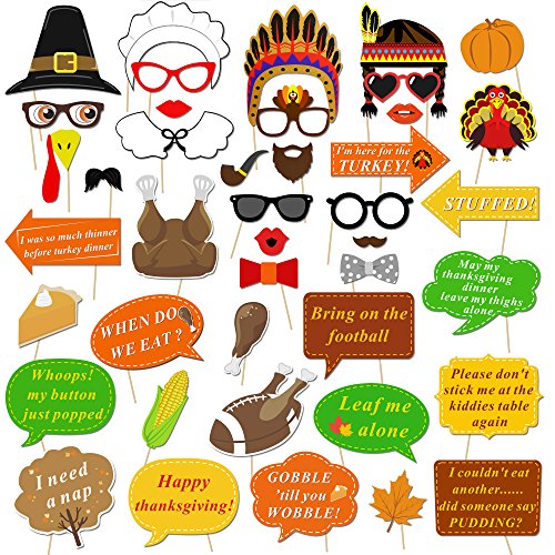 Product Cover Konsait Thanksgiving Photo Booth Props Kit(42Pcs), Funny Turkey Day Photo Booth Accessories DIY Selfie Props Set with Stick for Happy Thanksgiving Theme Party Favors Decorations Decor Supplies