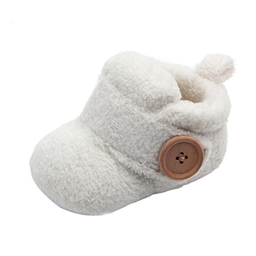 Product Cover Anxinke Winter Soft Warm Cute Baby Boys Girls Newborn Infant Shoes with Button Closure (3-6Month Length:11CM/4.3 Inch, White)