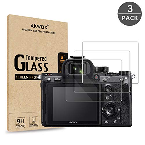 Product Cover [3-Pack] Tempered Glass Screen Protector for Sony A9 A7II A7RII A7SII A77II A99II RX100 RX100V RX1 RX1R RX10 RX10II, AKWOX [0.3mm 2.5D 9H] Screen Protector for A7R3 A73 A72 A7R2 A7S2 A7R Mark 2