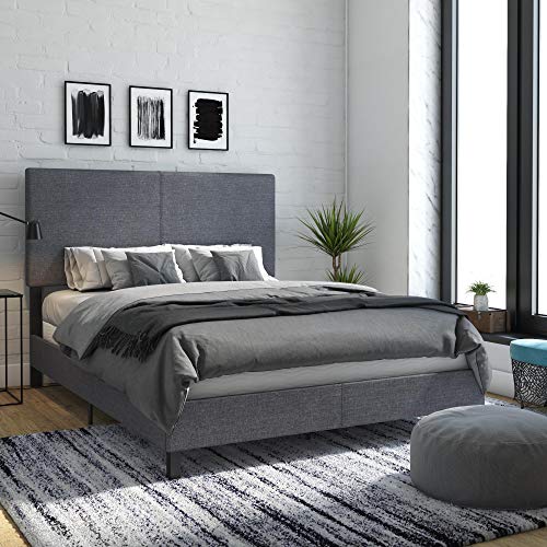 Product Cover DHP Janford Upholstered Bed with Chic Design, Queen, Grey Linen