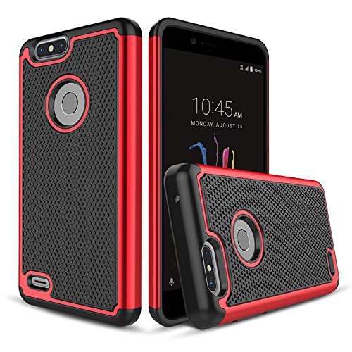 Product Cover Venoro Shockproof Slim Anti Scratch Hybrid Dual Layer Armor Defender Protective Phone Case Cover Compatible with ZTE Z982/ZTE Blade Z Max/ZTE ZMax Pro 2/ZTE Sequoia (Red - A)