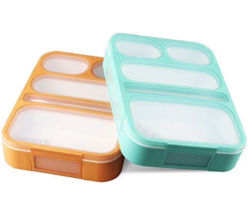 Product Cover Bento Lunch Box For Kids and adults, 2 Leakproof Food & Meal Prep Containers With 5 Compartments + Full Cutlery Set Perfect For Healthy Snacks BPA & FDA Free Microwave Dishwasher Safe - PLUSPOINT