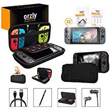 Product Cover Orzly Essentials Pack for Nintendo Switch (Bundle Includes: Glass Screen Protectors, USB Charging Cable, Console Pouch, Cartridge and Comfort Grip Case, Headphones) -Black