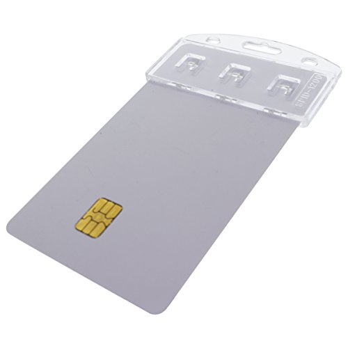 Product Cover 5 Pack - Vertical Half Card Badge Holder for Smart Cards (CHIP Insert) PIV Common Access and Credit Cards - Crystal Clear Hard Polycarbonate Plastic - Heavy Duty Grippers Clamp Tight by Specialist ID