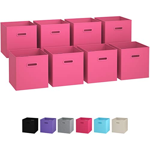 Product Cover Royexe Storage Bins - Set of 8 - Storage Cubes | Foldable Fabric Cube Baskets Features Dual Plastic Handles. Cube Storage Bins. Closet Shelf Organizer | Collapsible Nursery Drawer Organizers (Pink)