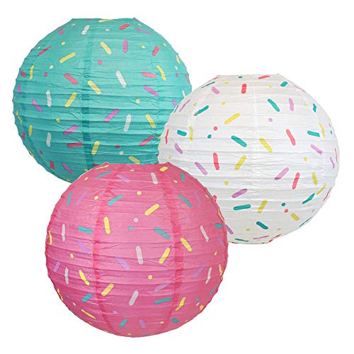 Product Cover Just Artifacts 12inch Donut Party Hanging Paper Lanterns (Sprinkles Pattern, 3pcs)