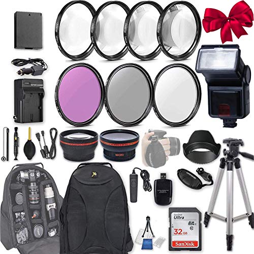 Product Cover 58mm 28 Pc Accessory Kit for Canon EOS Rebel T6, T5, T3, 1300D, 1200D, 1100D DSLRs with 0.43x Wide Angle Lens, 2.2x Telephoto Lens, LED-Flash, 32GB SD, Filter & Macro Kits, Backpack Case, and More