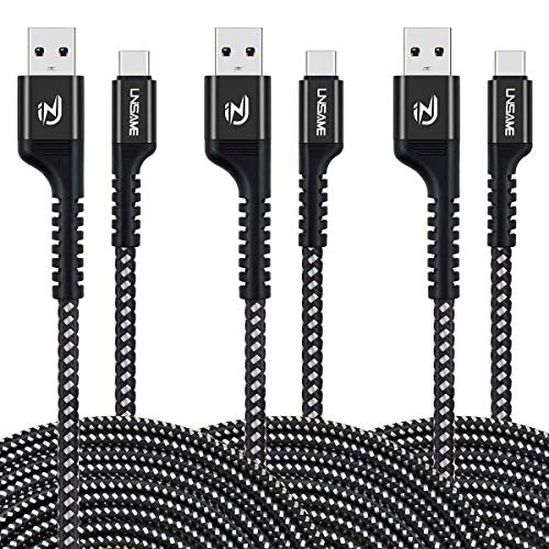 Product Cover USB C Data Cable, UNISAME 3 Pack 10Ft Nylon Braided USB Type C Fast Charging Cable for iPad Pro Galaxy S10 S9 S8 Note 10 9 8 Pixel XL LG G7 V40 Oneplus 6 6T 7 Portable SSD
