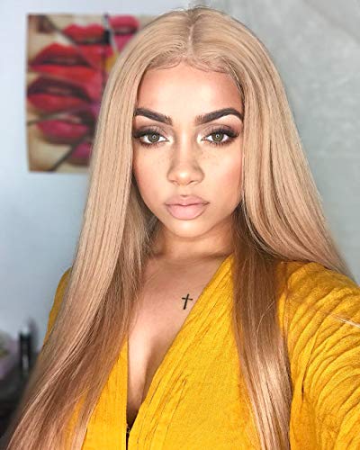 Product Cover FUHSI Kanekalon Fiber 13×6 Inch Lace Real Natural For Women - Soft & Smooth, Straight Lace Front Wig, Elastic Straps, Comfortable & Adjustable -Color 103# Blonde 250D 22