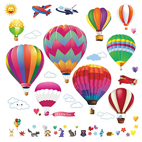 Product Cover Lemostaar Wall Decals - Hot Air Balloon Stickers - Decorative Vinyl Peel and Stick Classroom Decorations Wall Art Mural for Children's Bedroom, Baby Nursery and Playroom - 49pcs