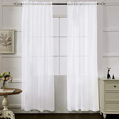 Product Cover White Sheer Curtains 84 Inches Long, Rod Pocket Sheer Drapes for Living Room, Bedroom, 2 Panels, 52
