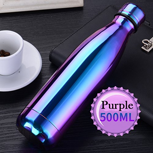 Product Cover JPOJPO Vacuum Insulated Water Bottle, Insulated Cup Holder Plating Colorful 500ML Stainless Steel Double Wall for Outdoor Sports Camping Hiking Cycling Picnic Office Home(Purple)