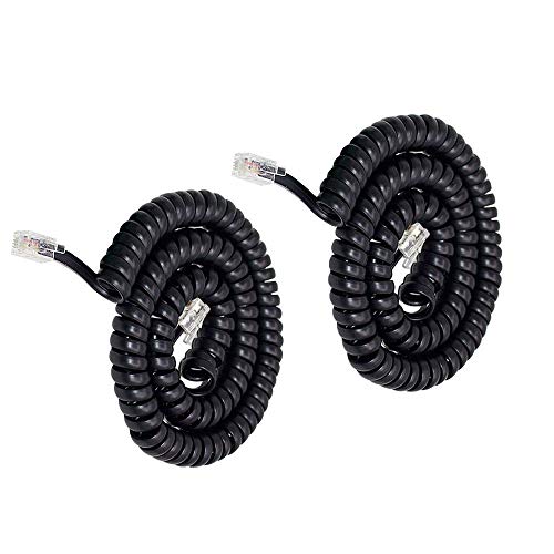 Product Cover Telephone Phone Handset Cable Cord,Uvital Coiled Length 1.2 to 10 Feet Uncoiled Landline Phone Handset Cable Cord RJ9/RJ10/RJ22 4P4C(Black,2 PCS)