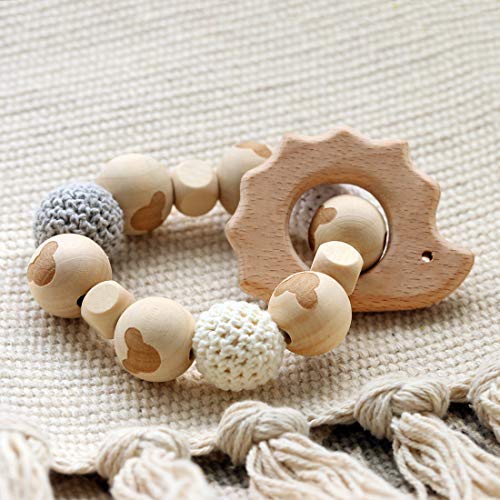 Product Cover Baby Love Home Hedgehog Wooden Teether Baby Gym Rattle Teether Natural Raw Crochet Beads Toy Baby Teething Ring Chew Toy Baby Teething Bracelet Crochet Beads Bracelet