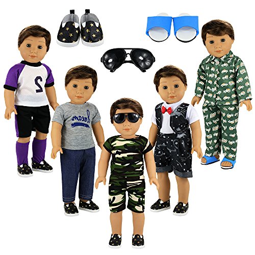 Product Cover BARWA Boy Doll Clothes 5sets Boy Doll Clothes 2 Pairs Shoes 1 Pair Glasses Compatible for 18 Inch Boy Dolls Outfit