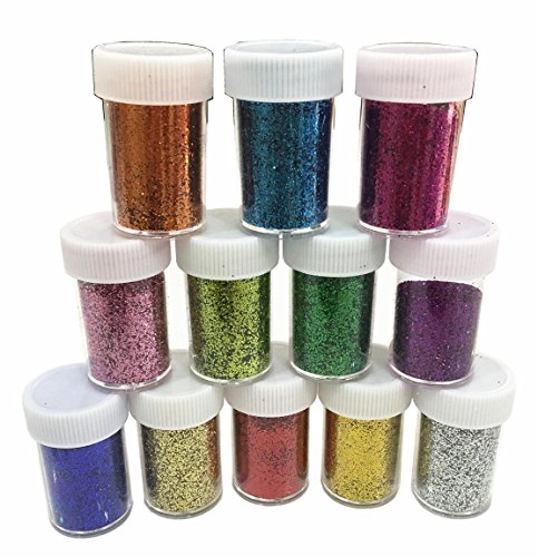 Product Cover Slime Supplies Glitter Powder Sequins for Slime,Arts Crafts Extra Solvent Resistant Glitter Powder Shakers,Bulk Acrylic Polyester Craft Supplies Glitter Loose Eyeshadow,Assorted Colors,12 Pack Glitter